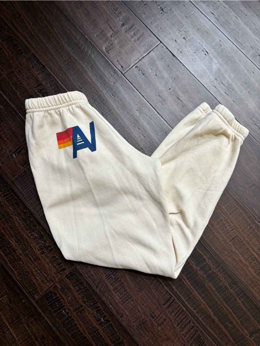 Aviator Nation Cream Sweatpants with Rainbow Logo